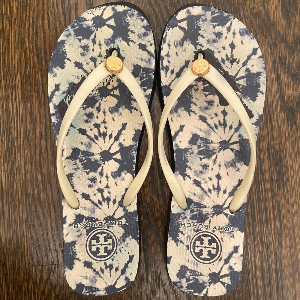 Blue & White Tory Burch Flip Flops